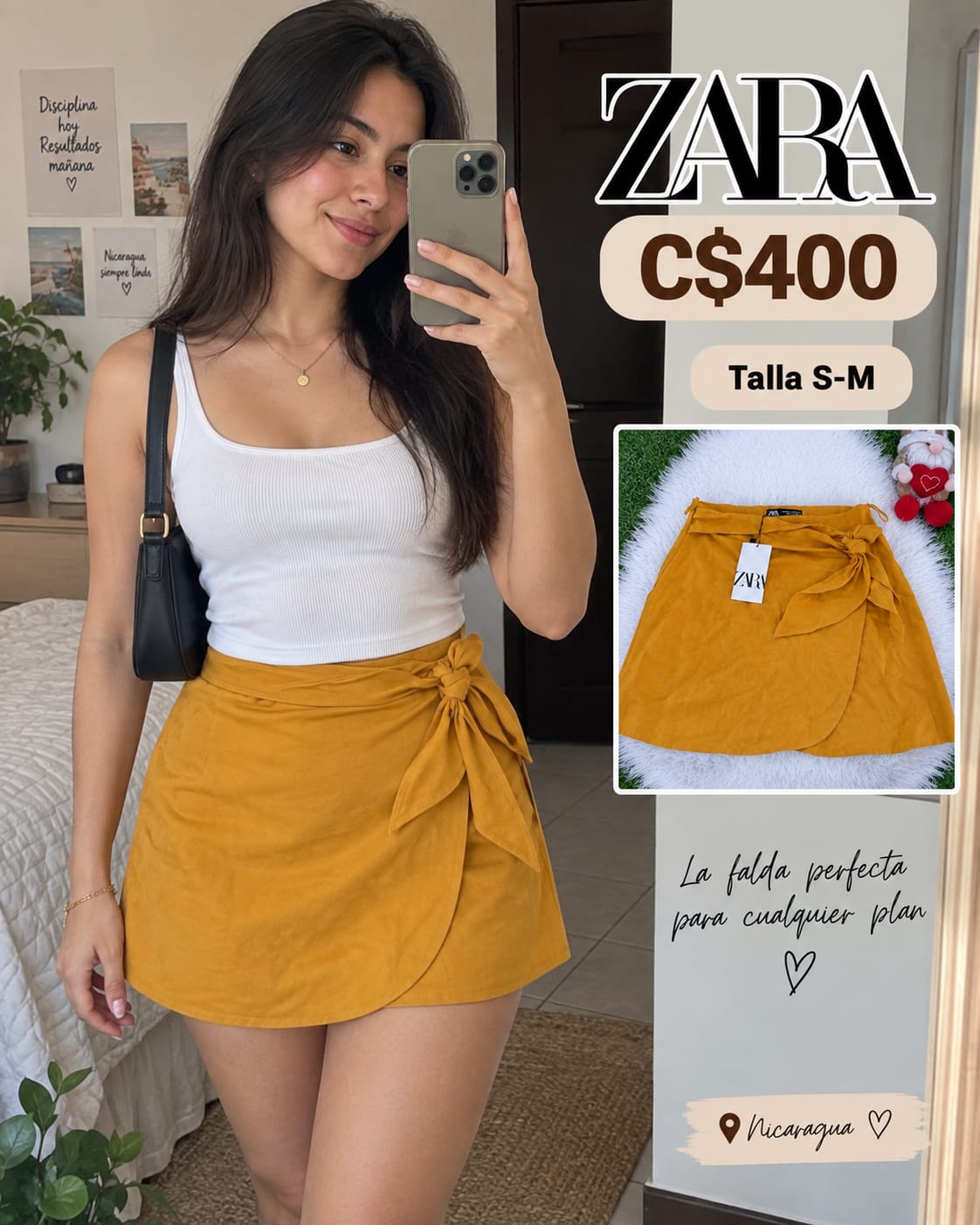 Falda Mini Mostaza con Nudo ZARA - Tallas S y M