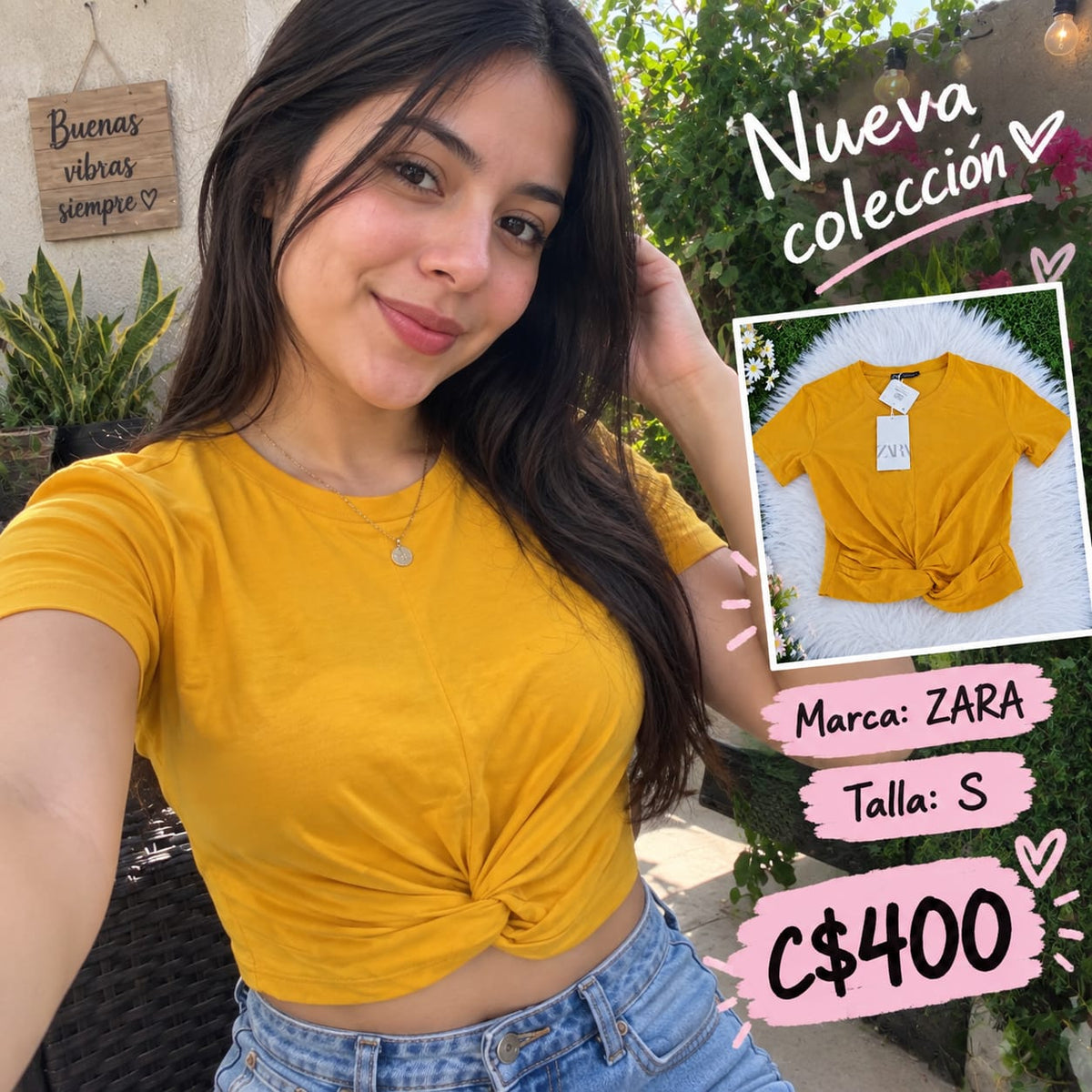 Top Crop Mostaza con Nudo ZARA - Talla S