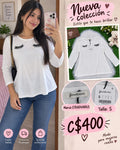 Blusa Blanca con Pestañas Stradivarius - Talla S