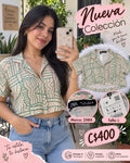 Camisa Crop Estampado Ondulado Verde y Rosa ZARA - Talla L