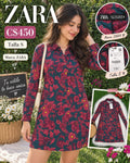 Vestido Camisero Floral Verde Vino ZARA - Talla S