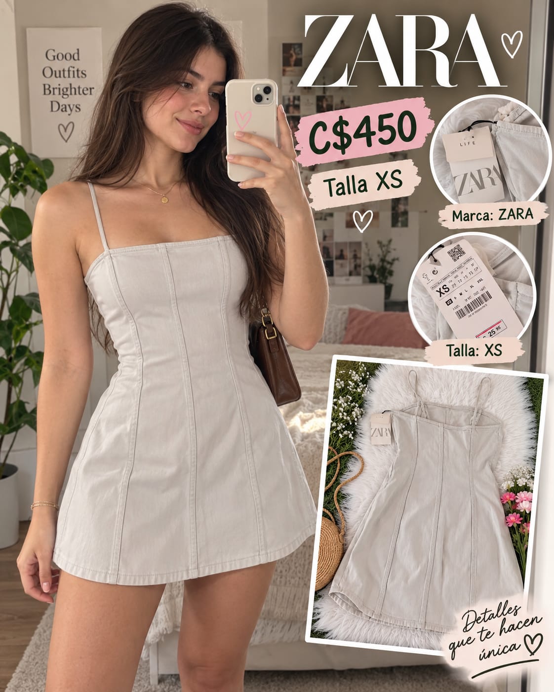 Vestido Mini Corsé Blanco ZARA - Talla XS