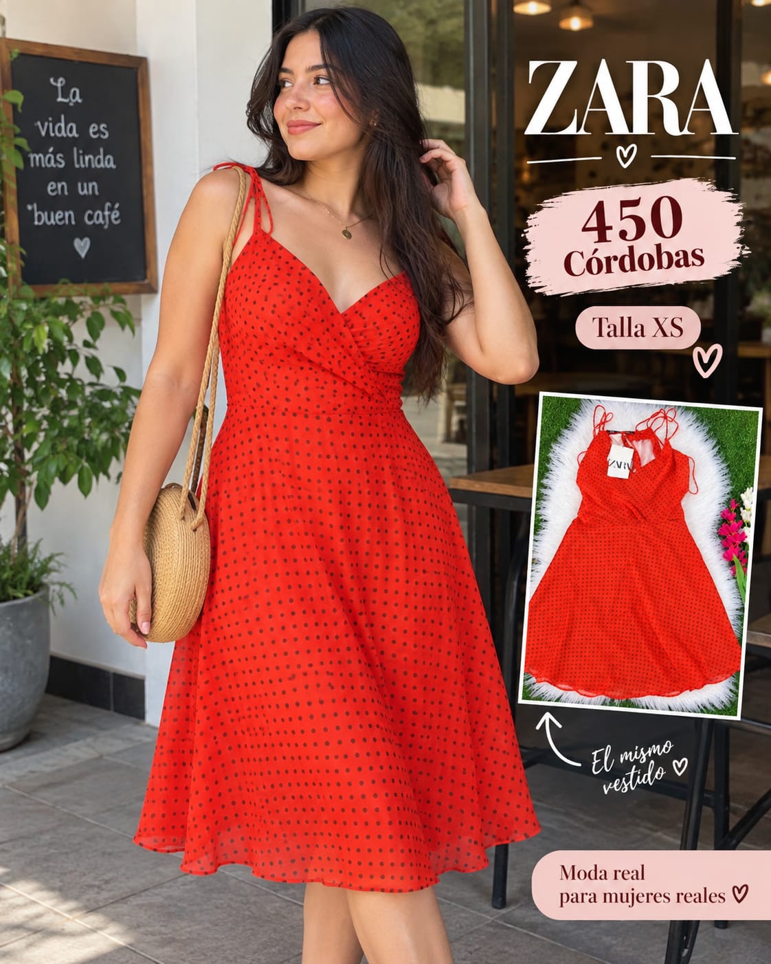 Vestido Rojo con Lunares ZARA - Talla XS