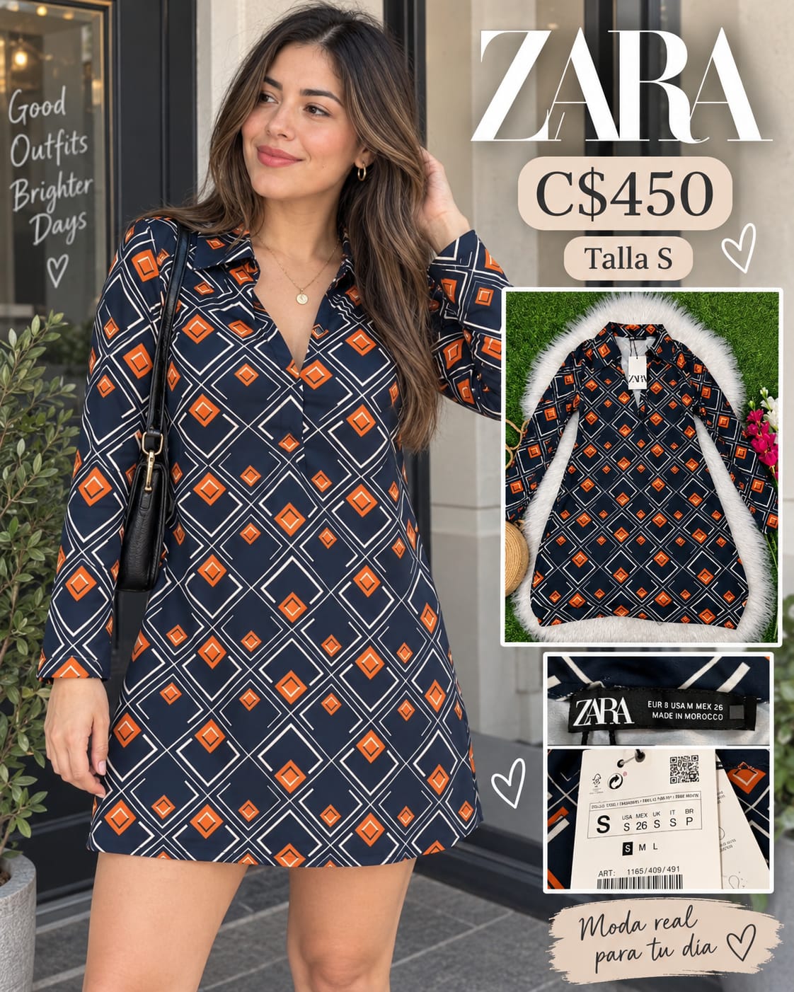 Vestido Geométrico Azul Naranja ZARA - Talla S