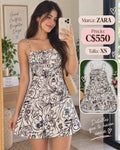 Vestido Floral Boceto Blanco y Negro ZARA - Talla XS