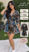 Vestido Floral ZARA Negro - Talla XS