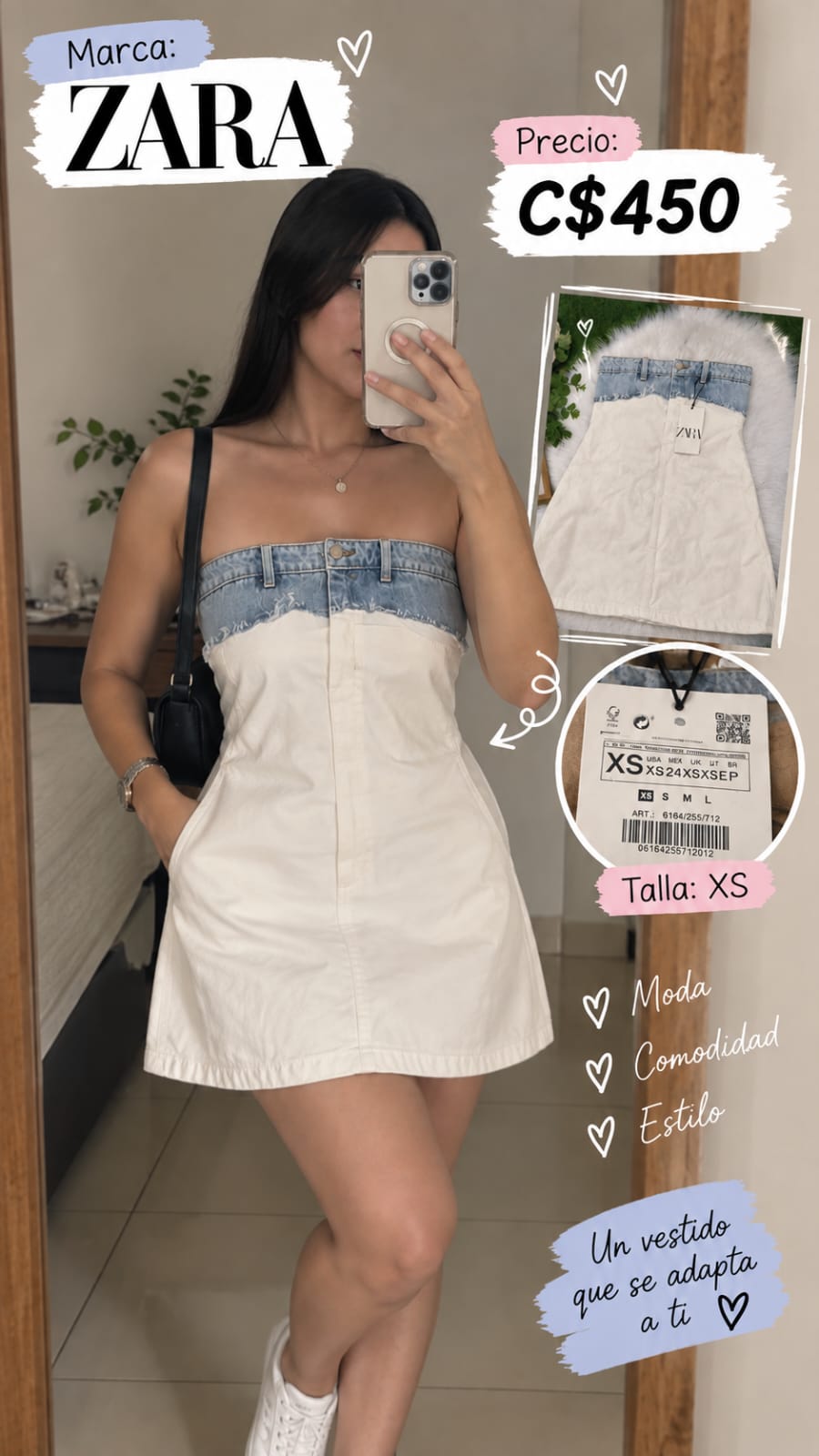 Vestido Denim Bicolor ZARA - Talla XS