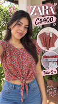 Blusa Floral Roja con Nudo ZARA - Talla S