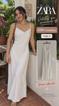 Vestido Satinado Largo Blanco ZARA - Talla S