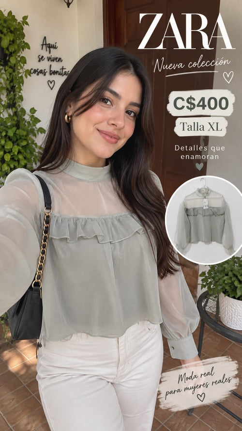Blusa Gasa con Volantes ZARA - Talla XL