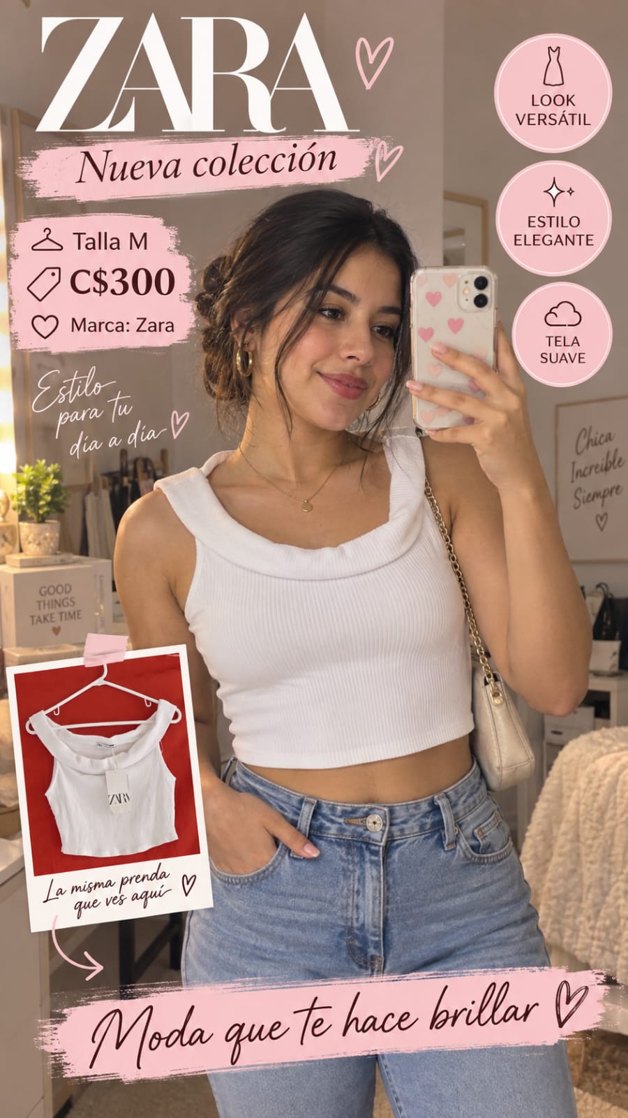 Top Acanalado Blanco ZARA - Talla M
