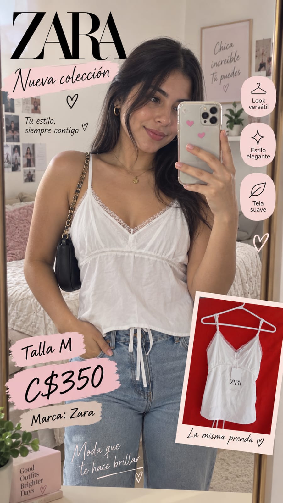 Top Tirantes con Encaje Blanco ZARA - Talla M
